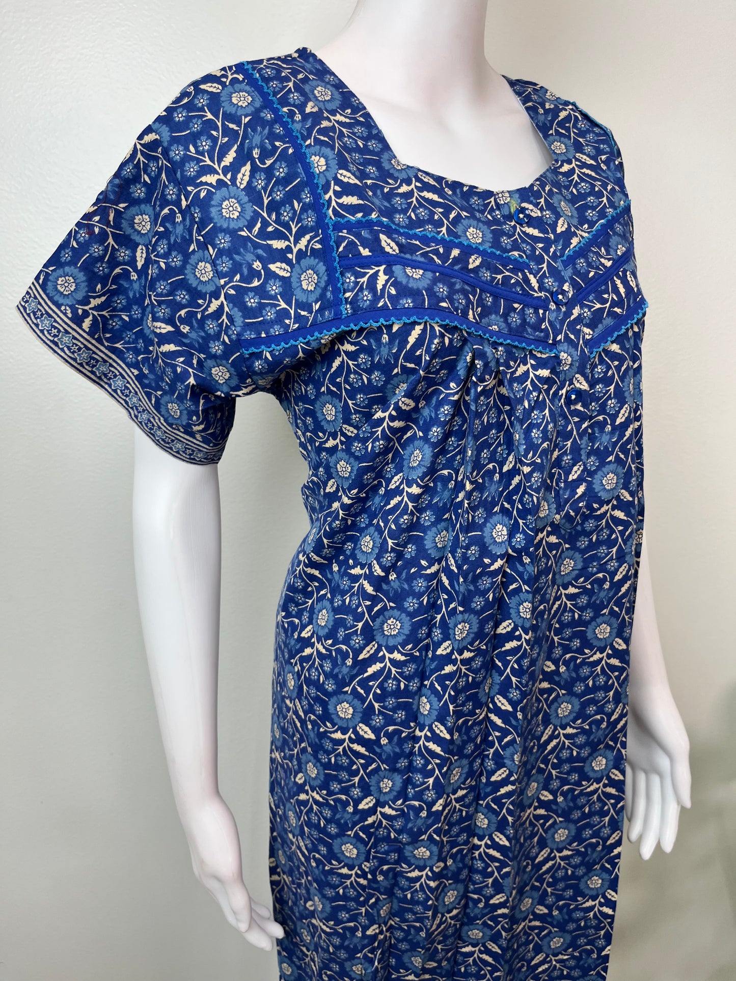 Royal Blue Elegant & Breathable Pure Cotton Nightgown