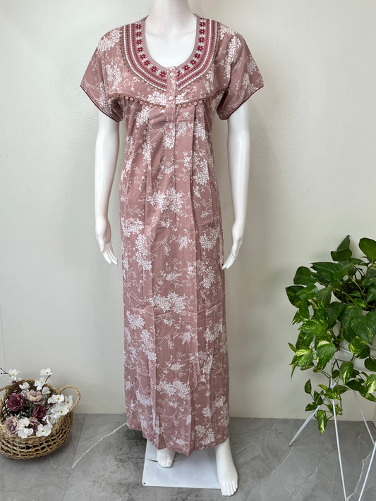 Floral Printed Bizzylizzy Crush Fabric Nightgown
