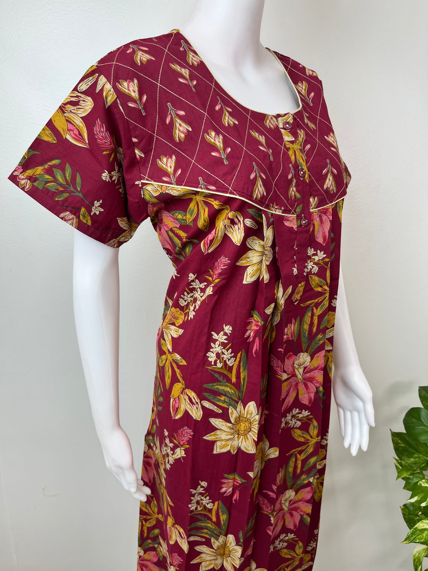 Maroon Pure Cotton Nightgown for Women