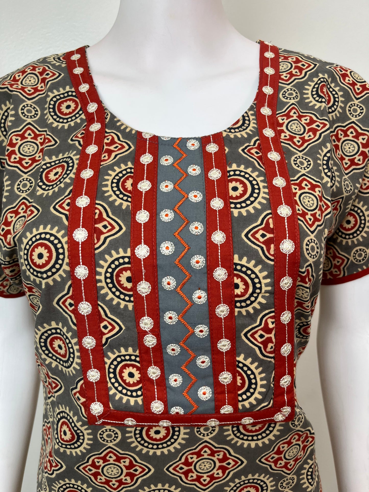 Gray Embroidered Pure Cotton Nightgown for Women