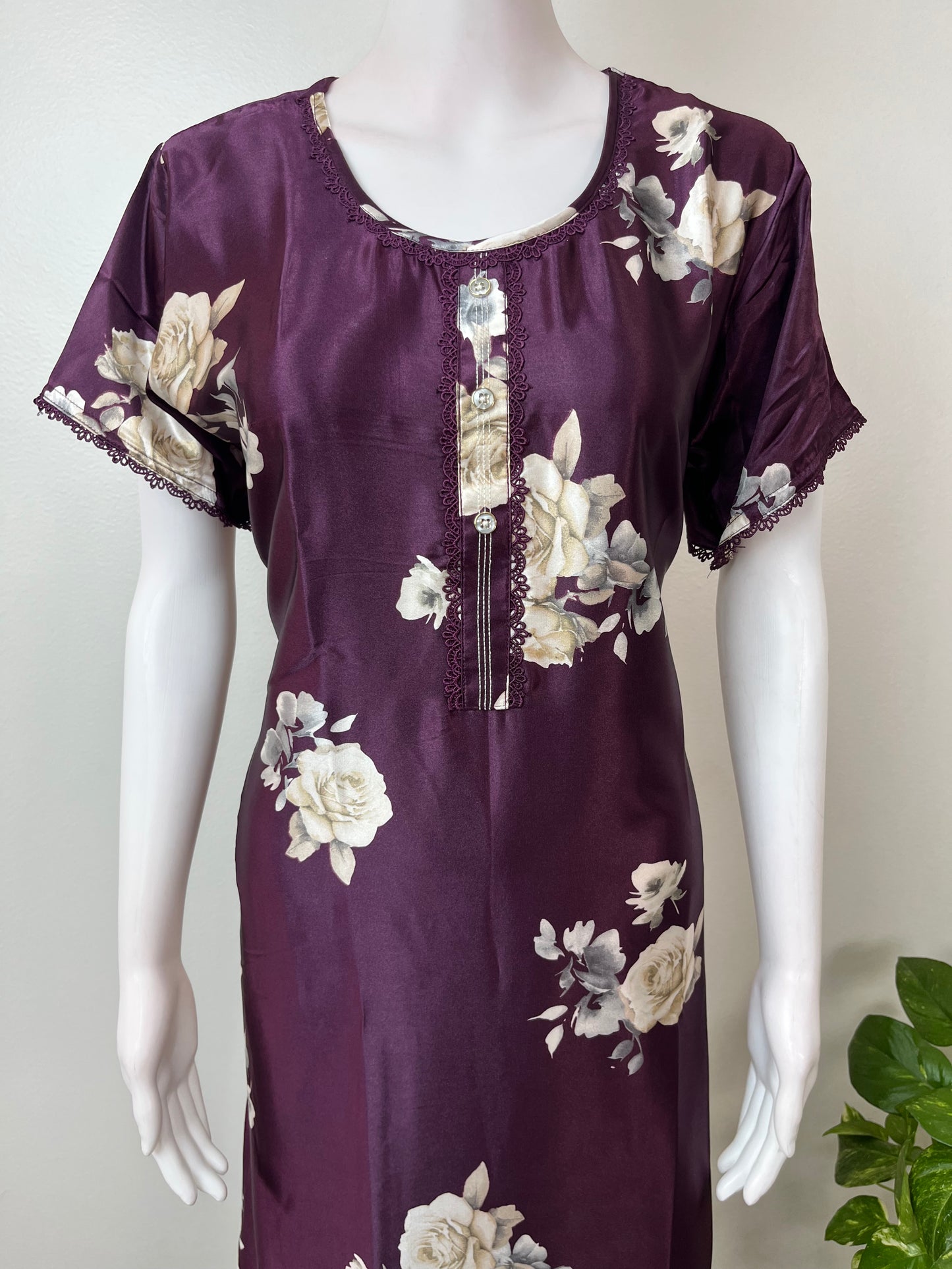 Purple Satin Fabric Elegant Nighty