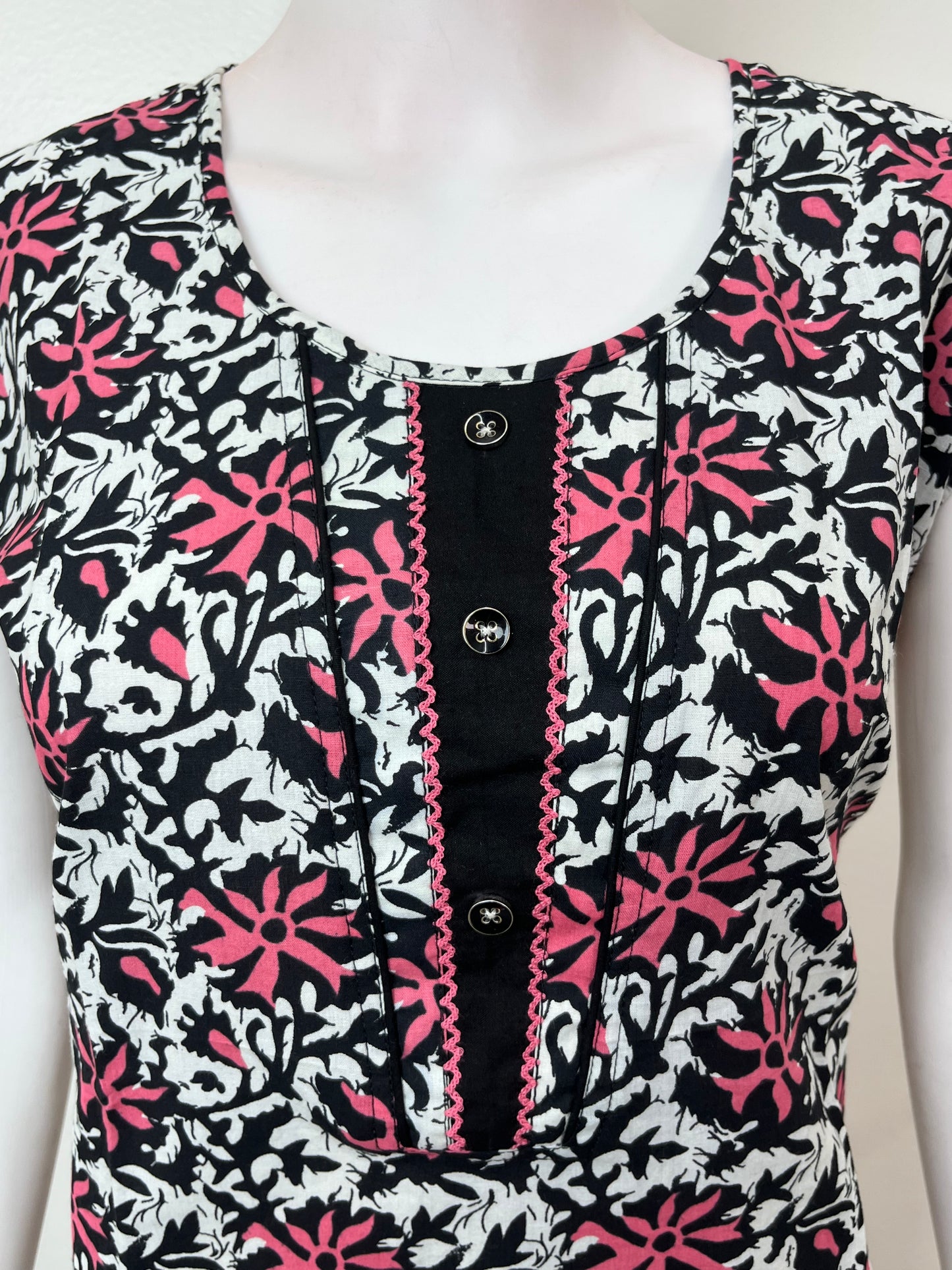 Black Pure Cotton Sleeveless Nighty