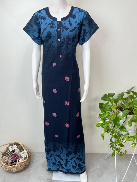 Navy Blue Printed Rayon Fabric Nighty