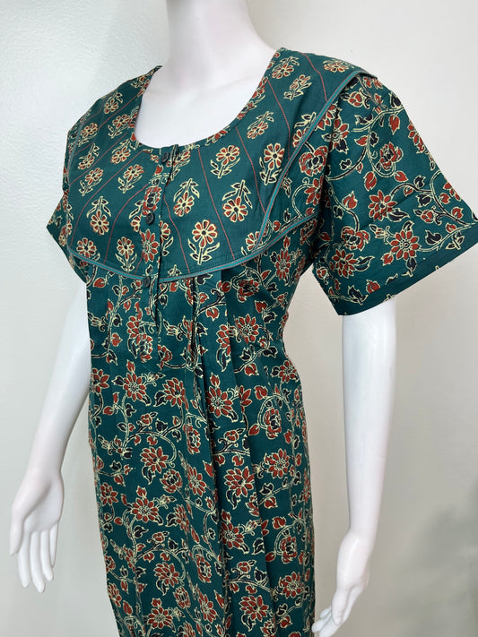 Bottle Green Pure Cotton Nightgown Soft & Comfortable