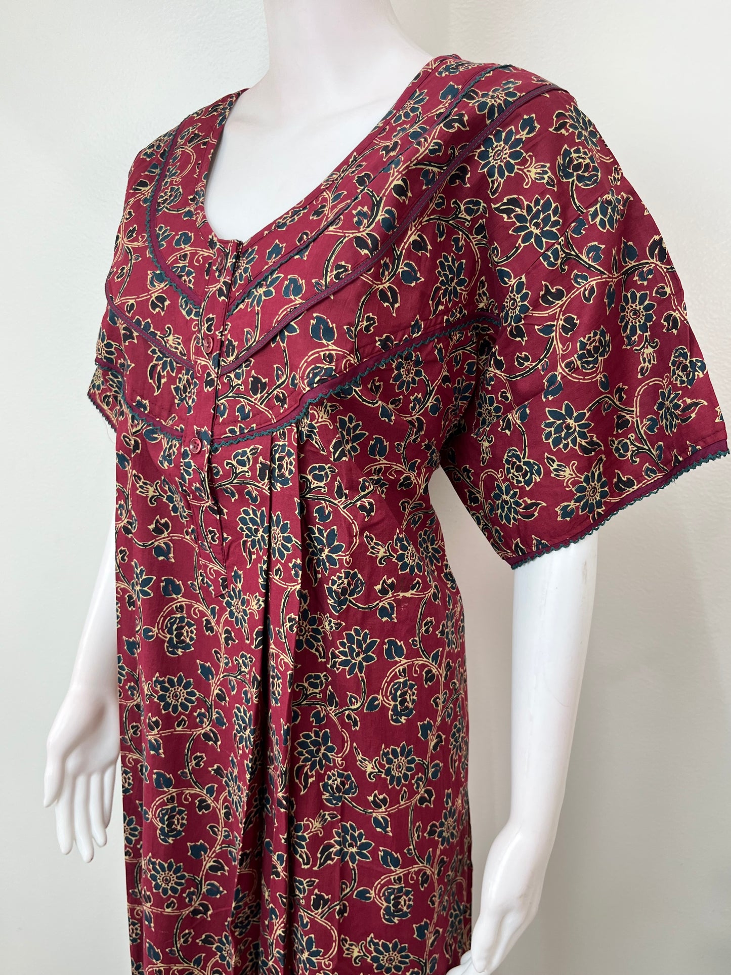 Maroon 100% Cotton Women’s Nightgown