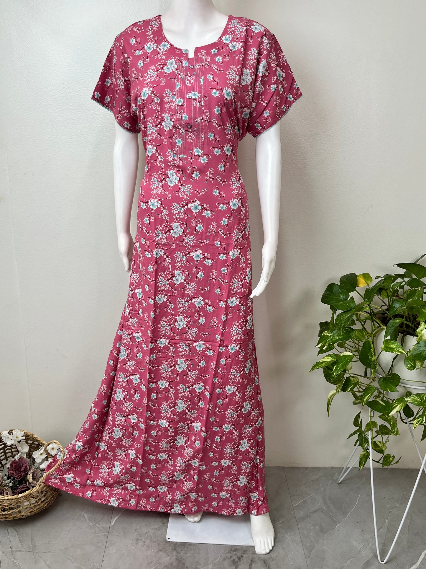 Pink Umbrella Style Rayon Fabric Nighty