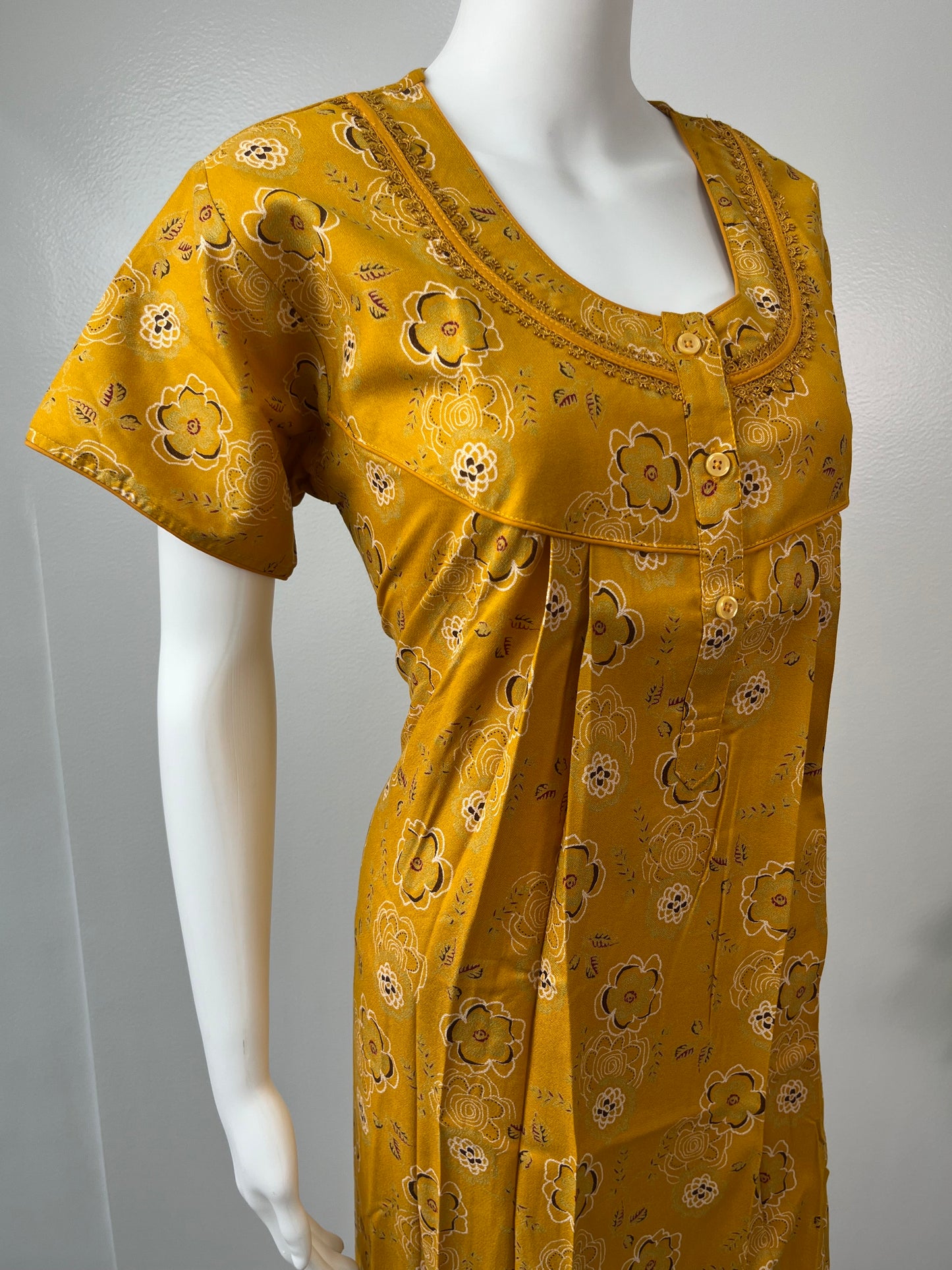 Mustard Printed Alpine Nightgown for Women