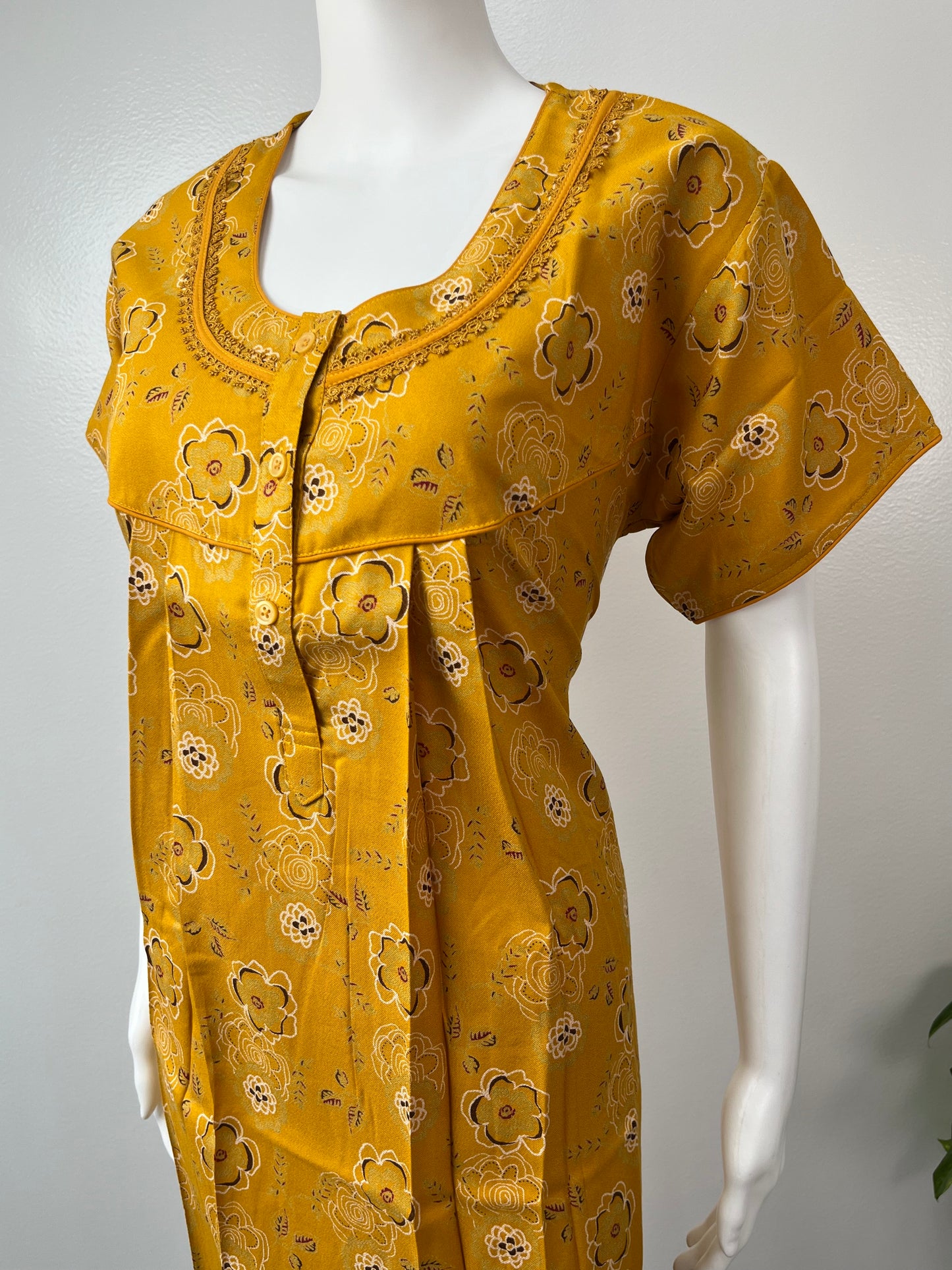 Mustard Printed Alpine Nightgown for Women