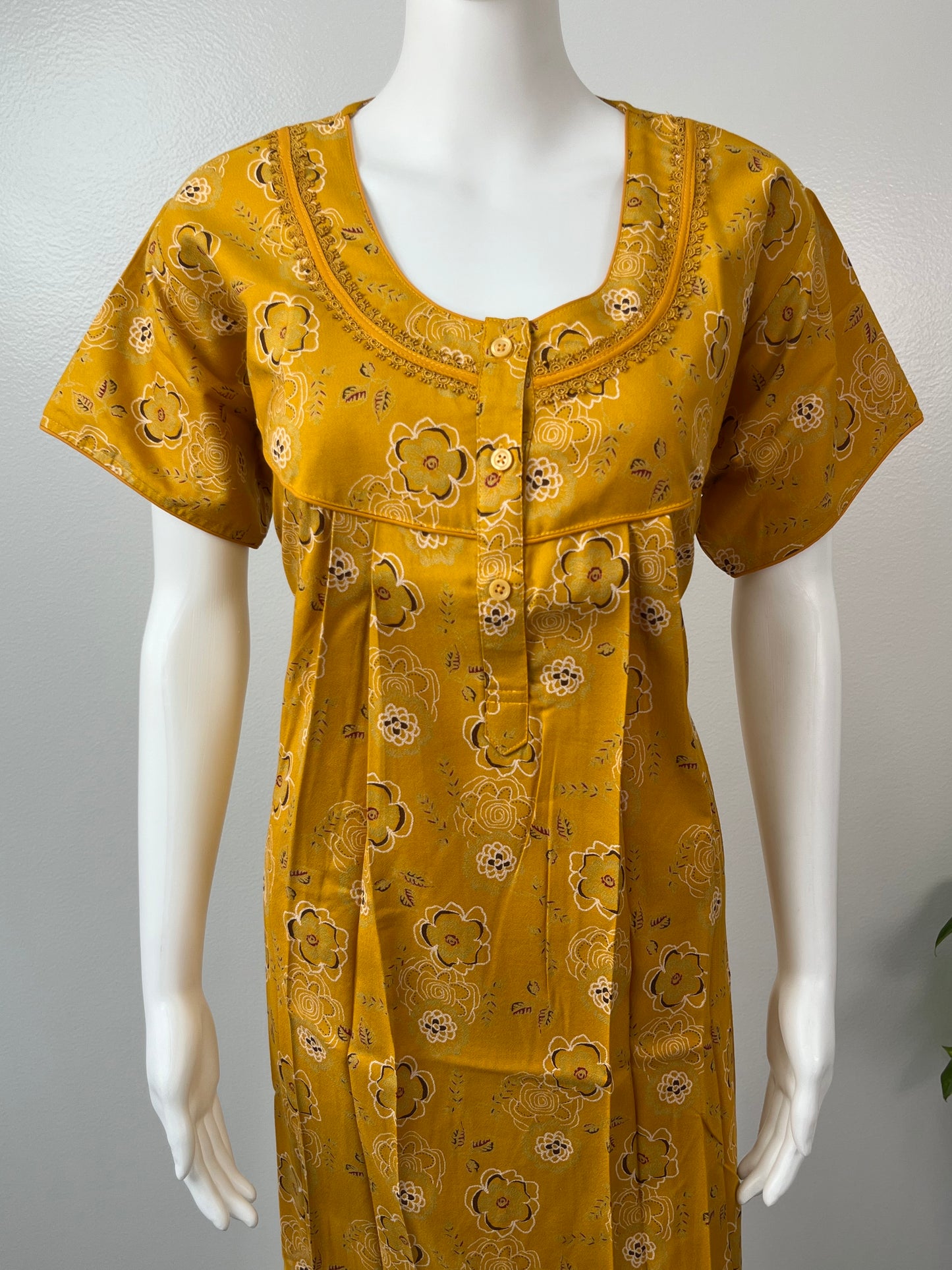 Mustard Printed Alpine Nightgown for Women