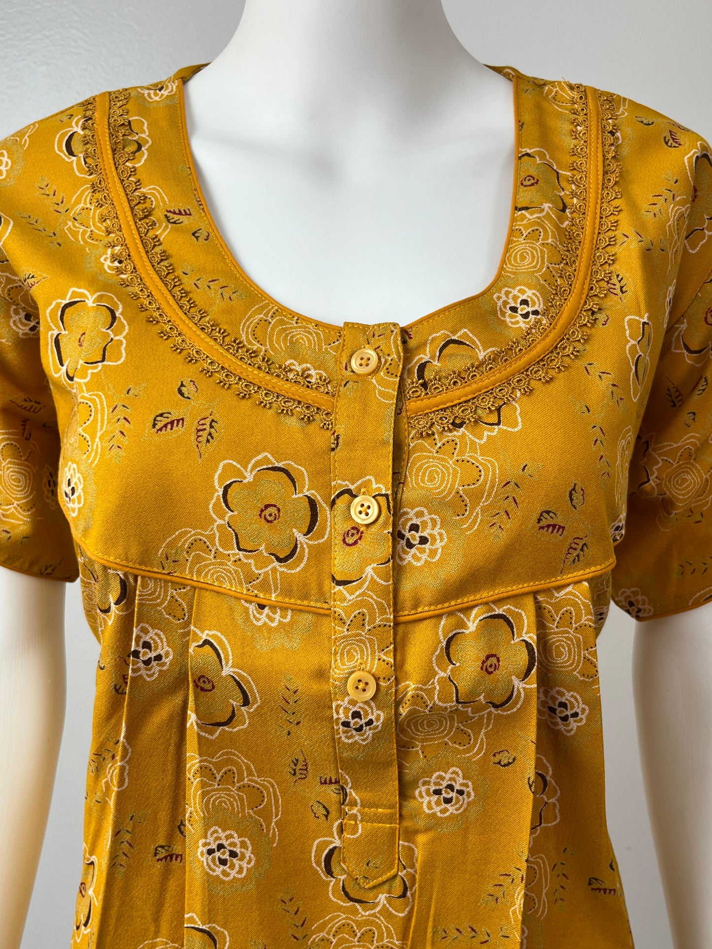 Mustard Printed Alpine Nightgown for Women