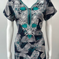 Teal Embroidery Black Alpine Fabric Nighty for Women