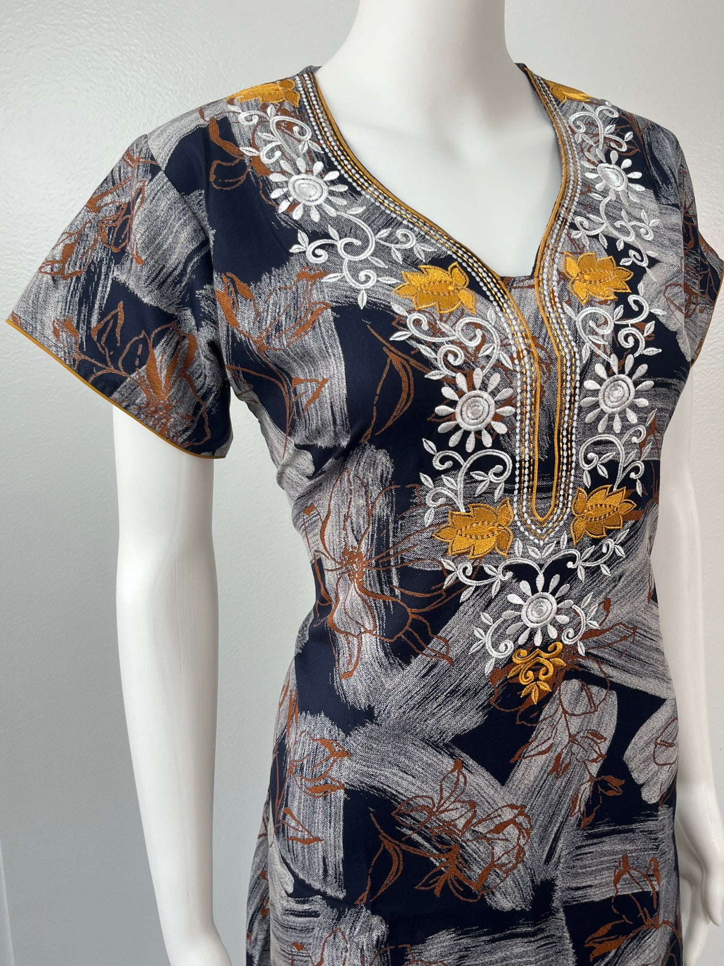 Black Printed Embroidery Soft & Breathable Alpine Nighty Perfect For All Seasons