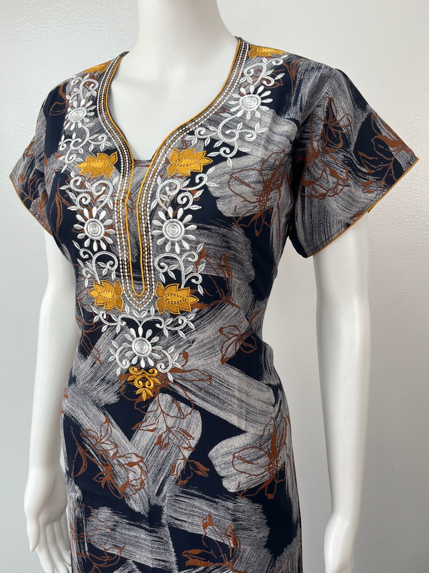 Black Printed Embroidery Soft & Breathable Alpine Nighty Perfect For All Seasons
