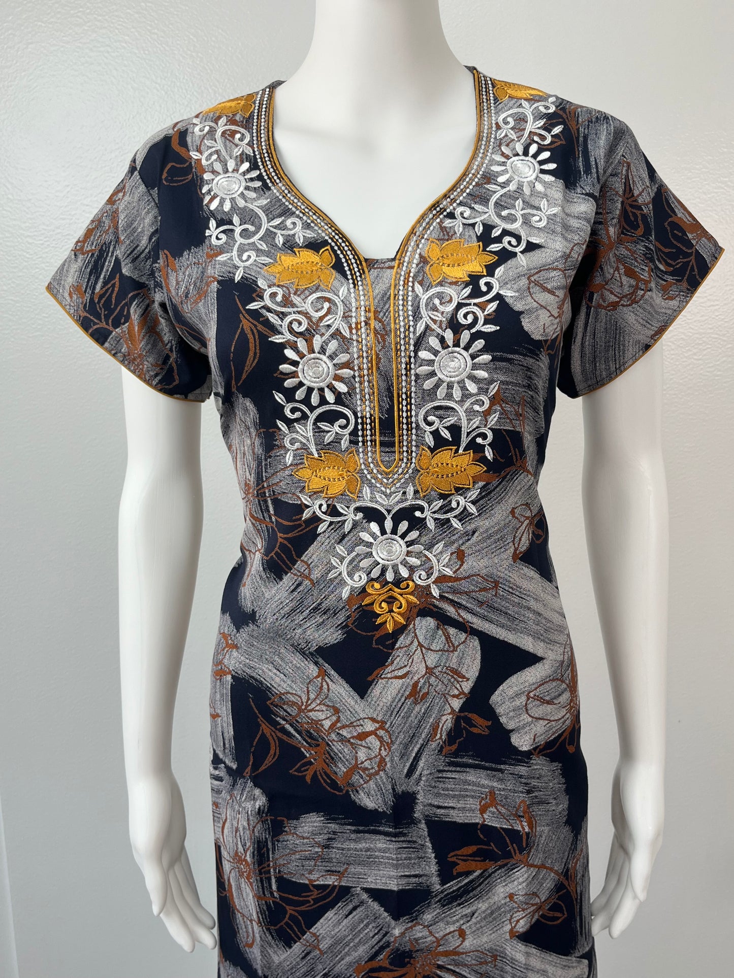 Black Printed Embroidery Soft & Breathable Alpine Nighty Perfect For All Seasons