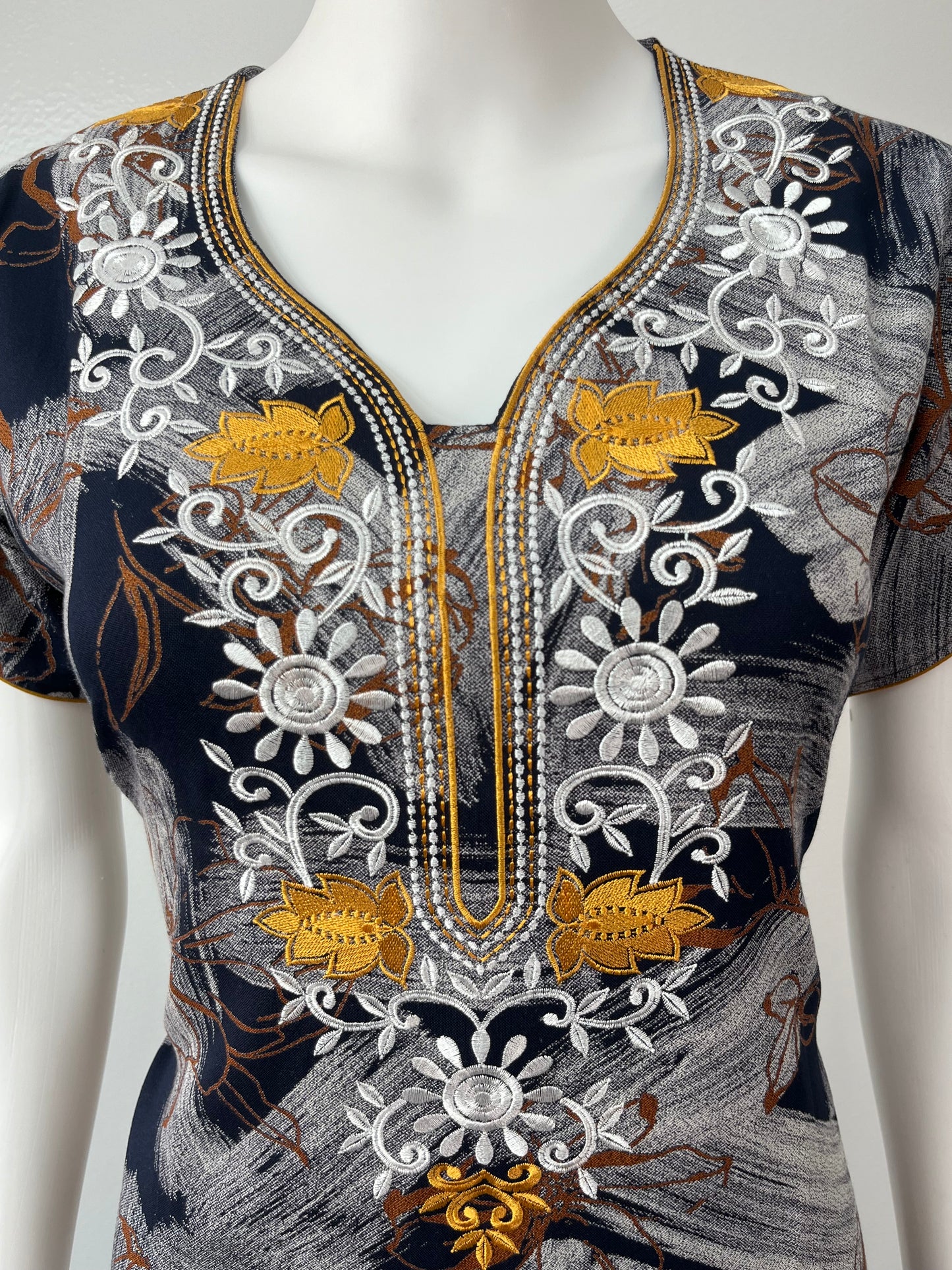 Black Printed Embroidery Soft & Breathable Alpine Nighty Perfect For All Seasons