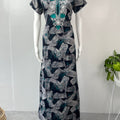 Teal Embroidery Black Alpine Fabric Nighty for Women