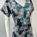 Teal Embroidery Black Alpine Fabric Nighty for Women