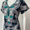 Teal Embroidery Black Alpine Fabric Nighty for Women