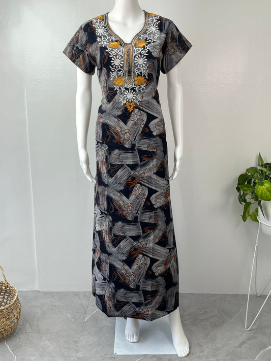 Black Printed Embroidery Soft & Breathable Alpine Nighty Perfect For All Seasons