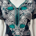 Teal Embroidery Black Alpine Fabric Nighty for Women