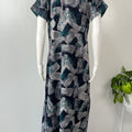 Teal Embroidery Black Alpine Fabric Nighty for Women