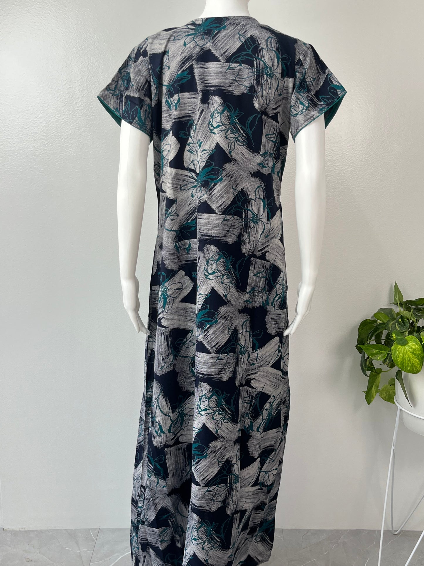 Teal Embroidery Black Alpine Fabric Nighty for Women