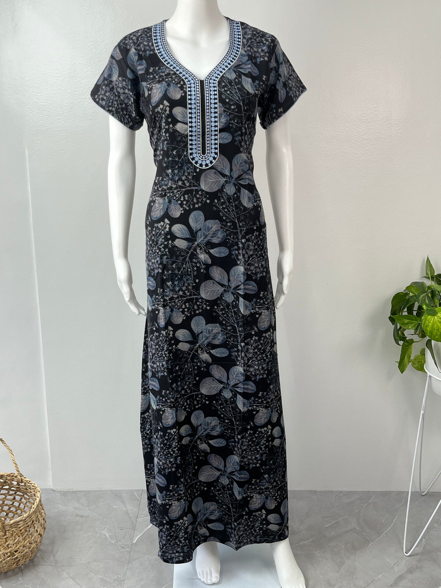 Black Printed Alpine Nightgown for Women