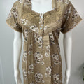 Camel Brown Printed Embroidery Alpine Nighty for Women