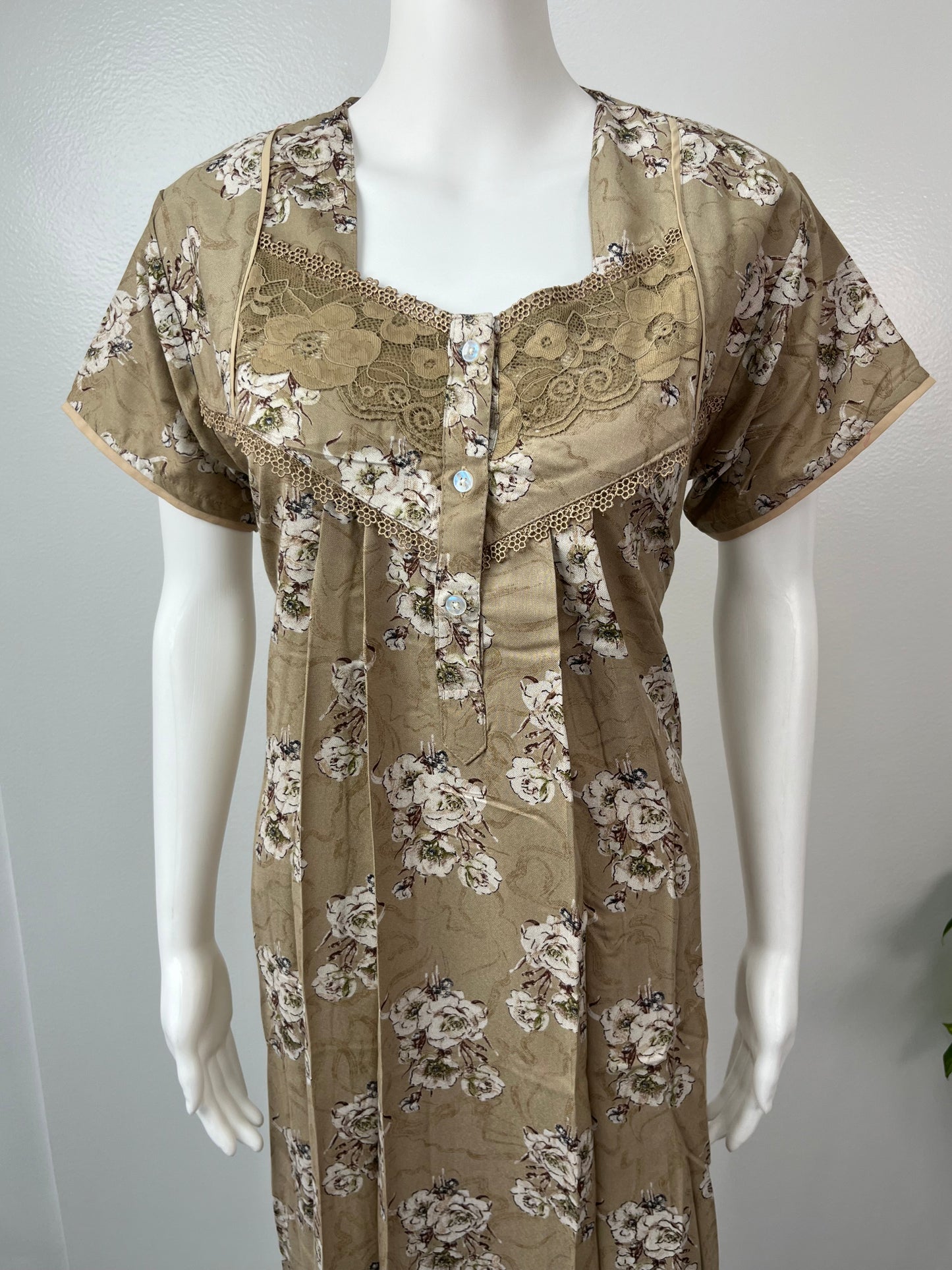 Camel Brown Printed Embroidery Alpine Nighty for Women