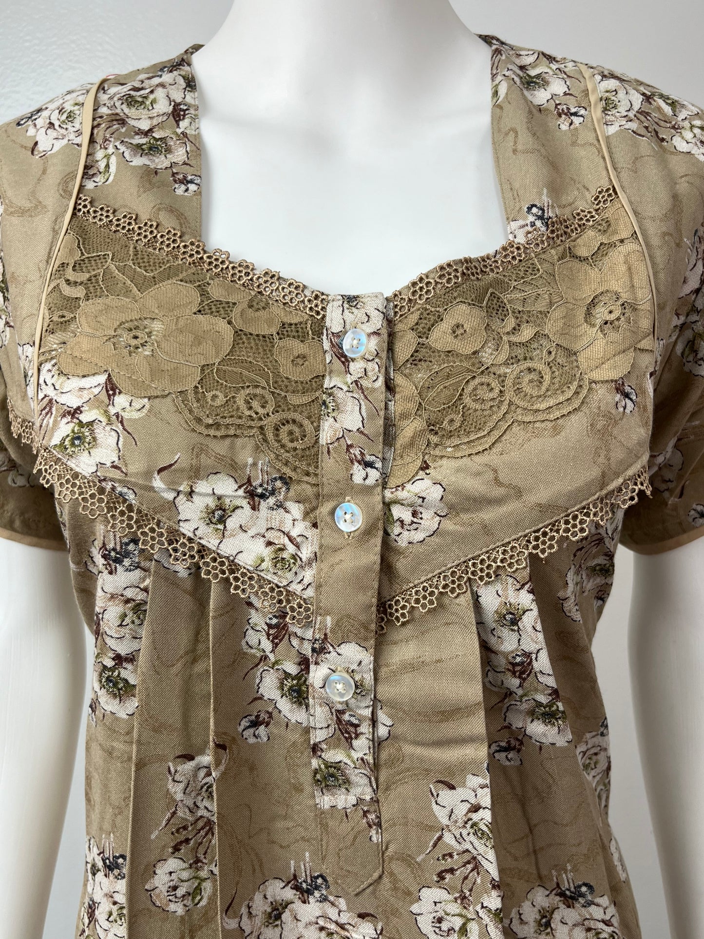 Camel Brown Printed Embroidery Alpine Nighty for Women