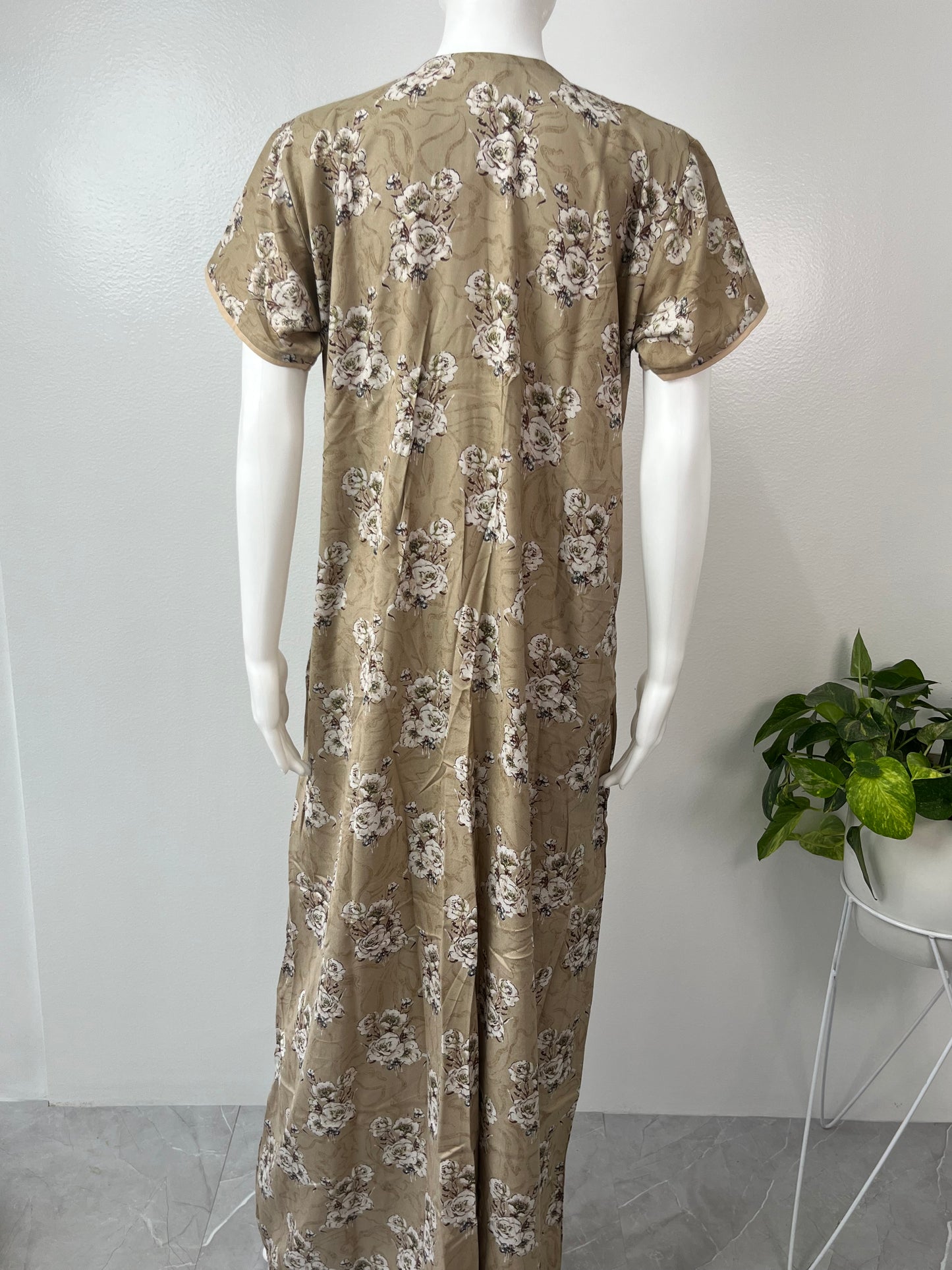 Camel Brown Printed Embroidery Alpine Nighty for Women