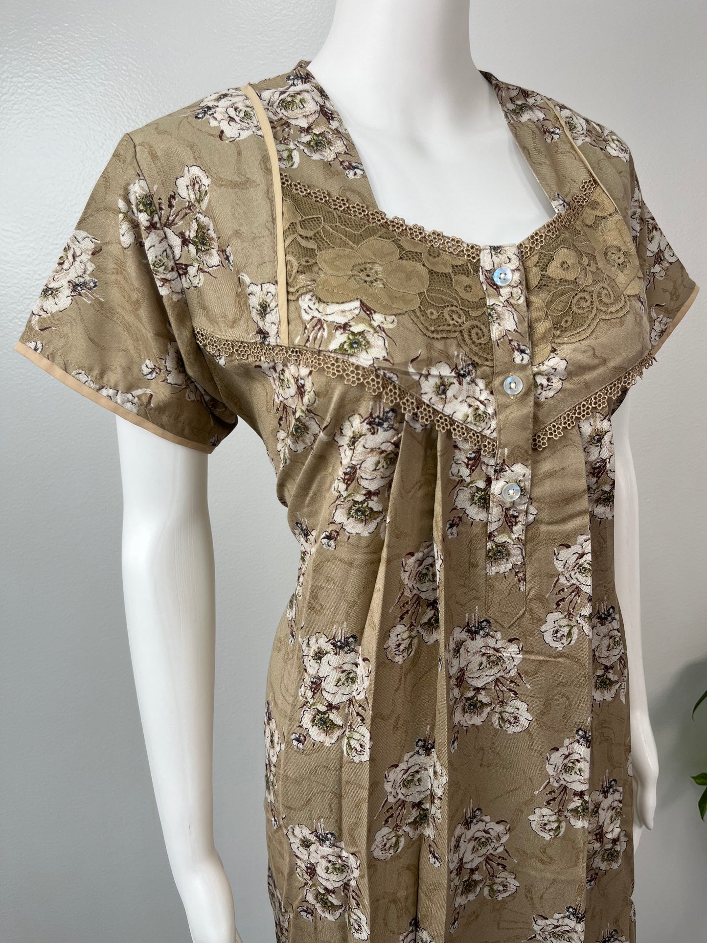 Camel Brown Printed Embroidery Alpine Nighty for Women