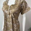 Camel Brown Printed Embroidery Alpine Nighty for Women