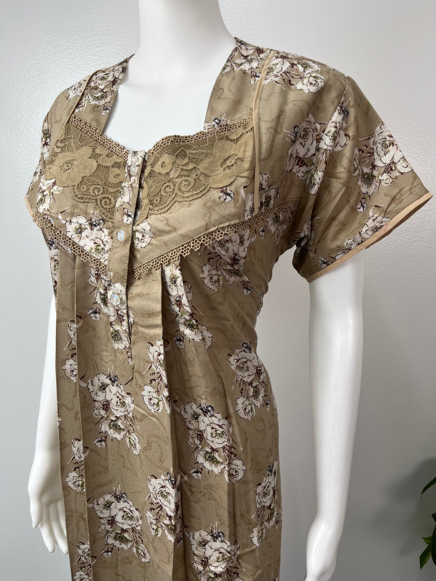 Camel Brown Printed Embroidery Alpine Nighty for Women