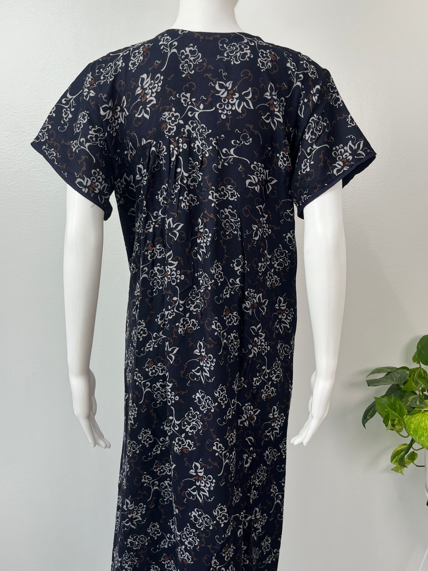 Navy Blue Laced Alpine Fabric Nightgown Soft & Breathable