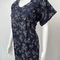 Navy Blue Laced Alpine Fabric Nightgown Soft & Breathable