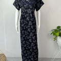 Navy Blue Laced Alpine Fabric Nightgown Soft & Breathable