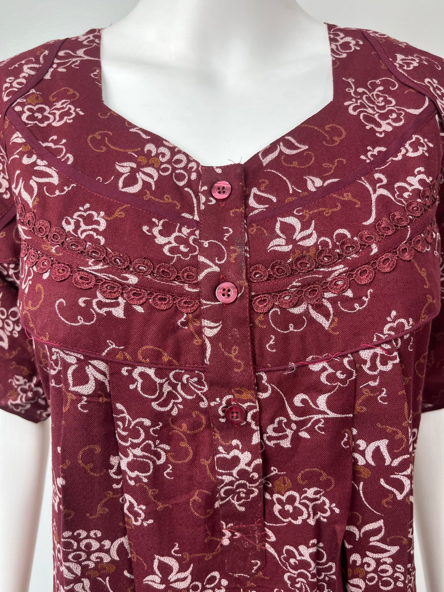 Maroon Pleated Alpine Nighty for Women