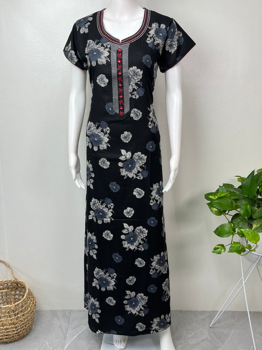 Black Alpine fabric Nightgown with Stylish Embroidery