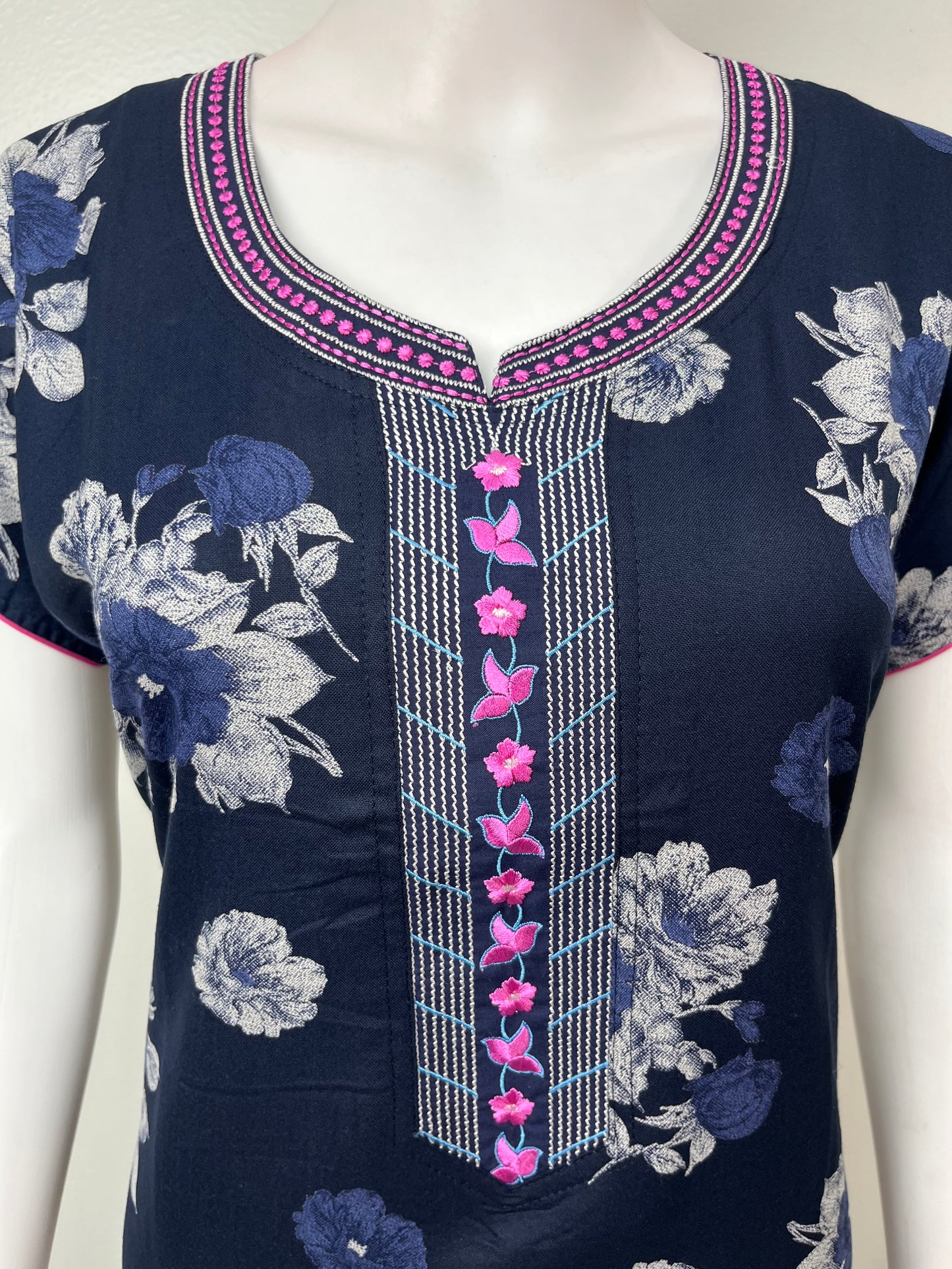 Navy Blue Printed Alpine Fabric Nightgown