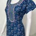 Navy Blue Alpine Fabric Embroidered Nightgown