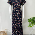 Navy Blue Floral Printed Alpine Fabric Nighty Soft & Breathable