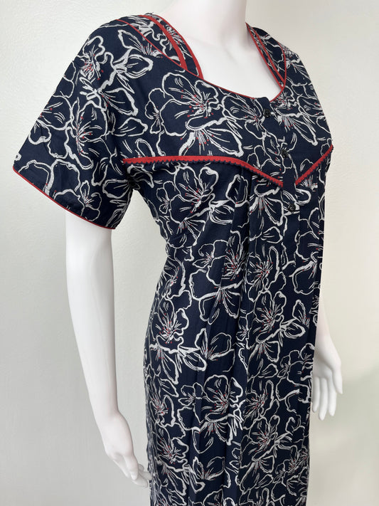 Navy Blue Digital Print Alpine Nightgown Elegant & Long-Lasting