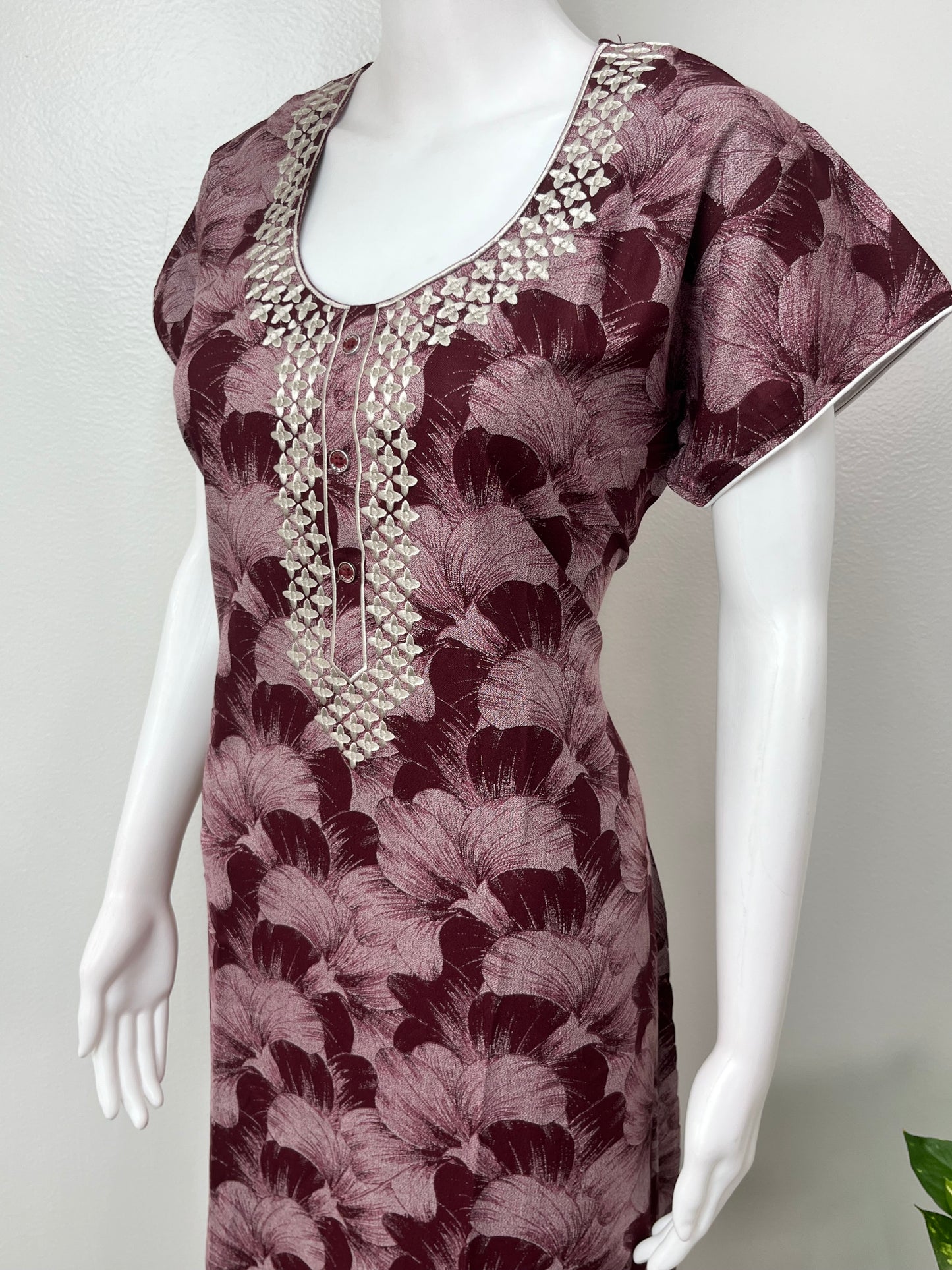 Maroon Premium Alpine Embroidered Nightgown