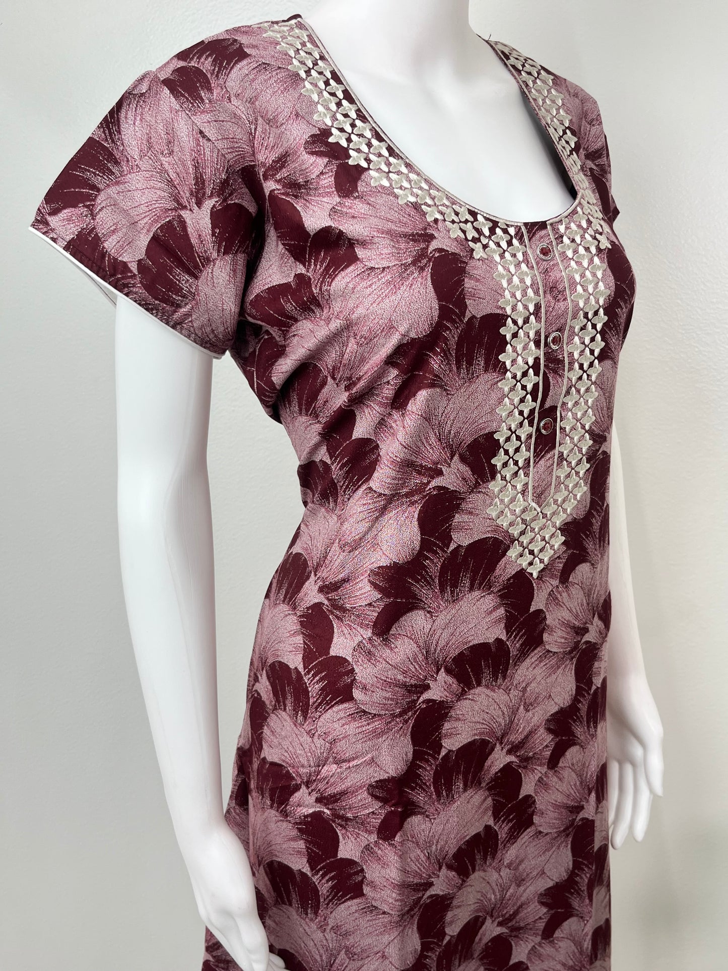 Maroon Premium Alpine Embroidered Nightgown