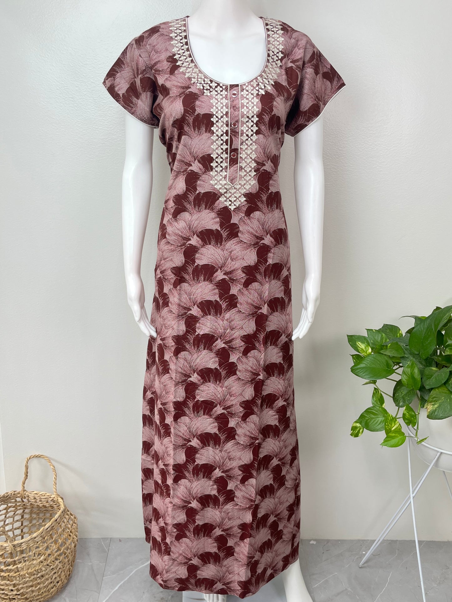 Maroon Premium Alpine Embroidered Nightgown