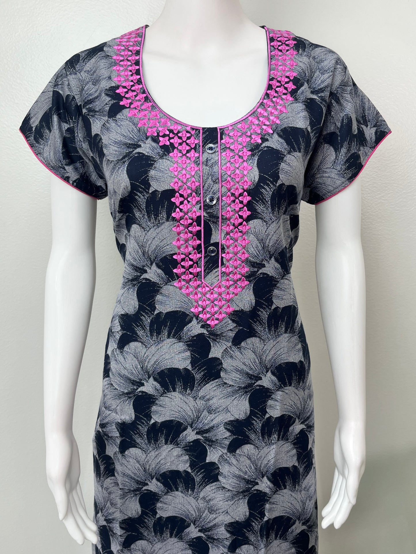 Black Elegant Comfort Embroidered Alpine Nighty