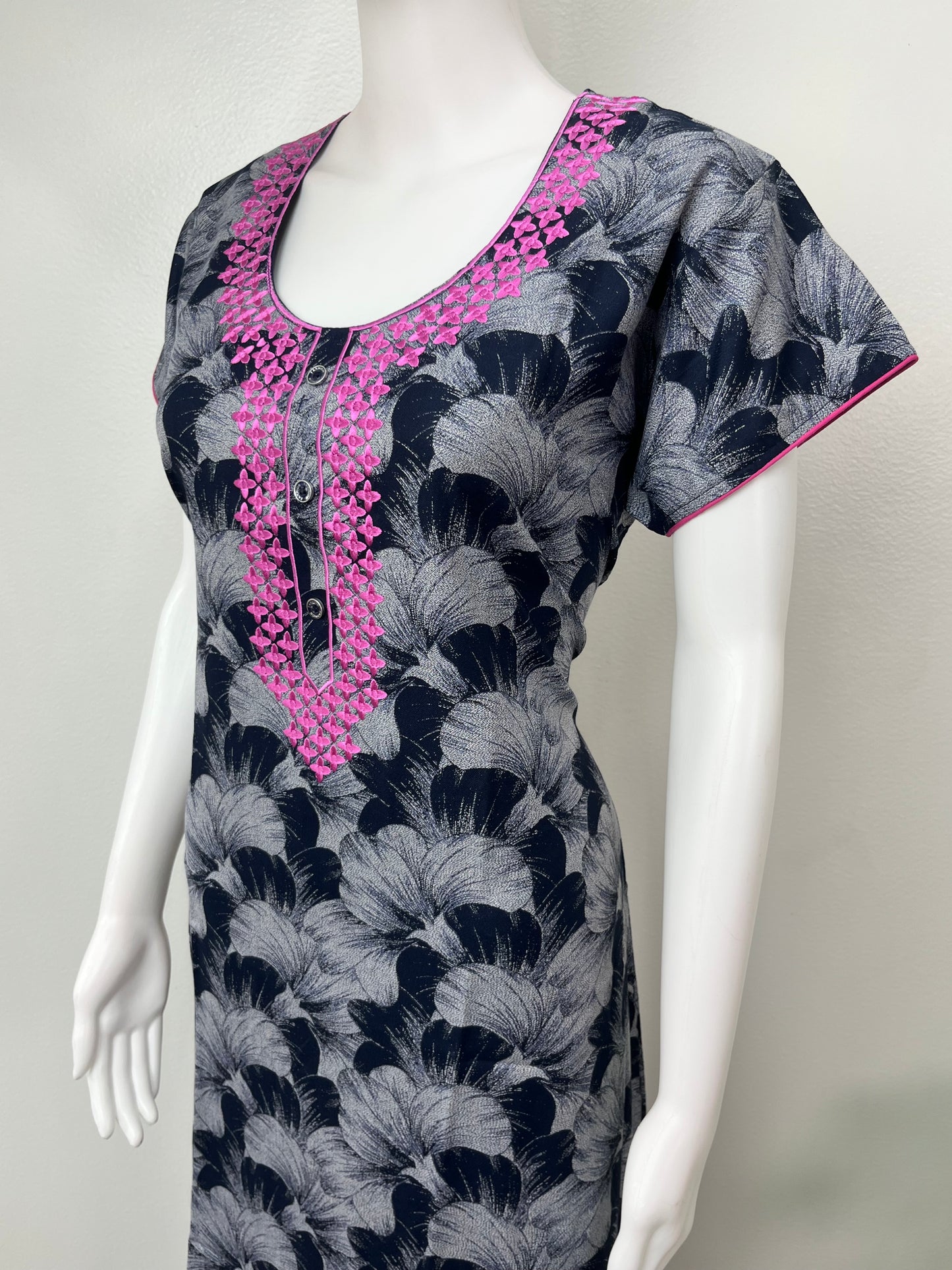 Black Elegant Comfort Embroidered Alpine Nighty
