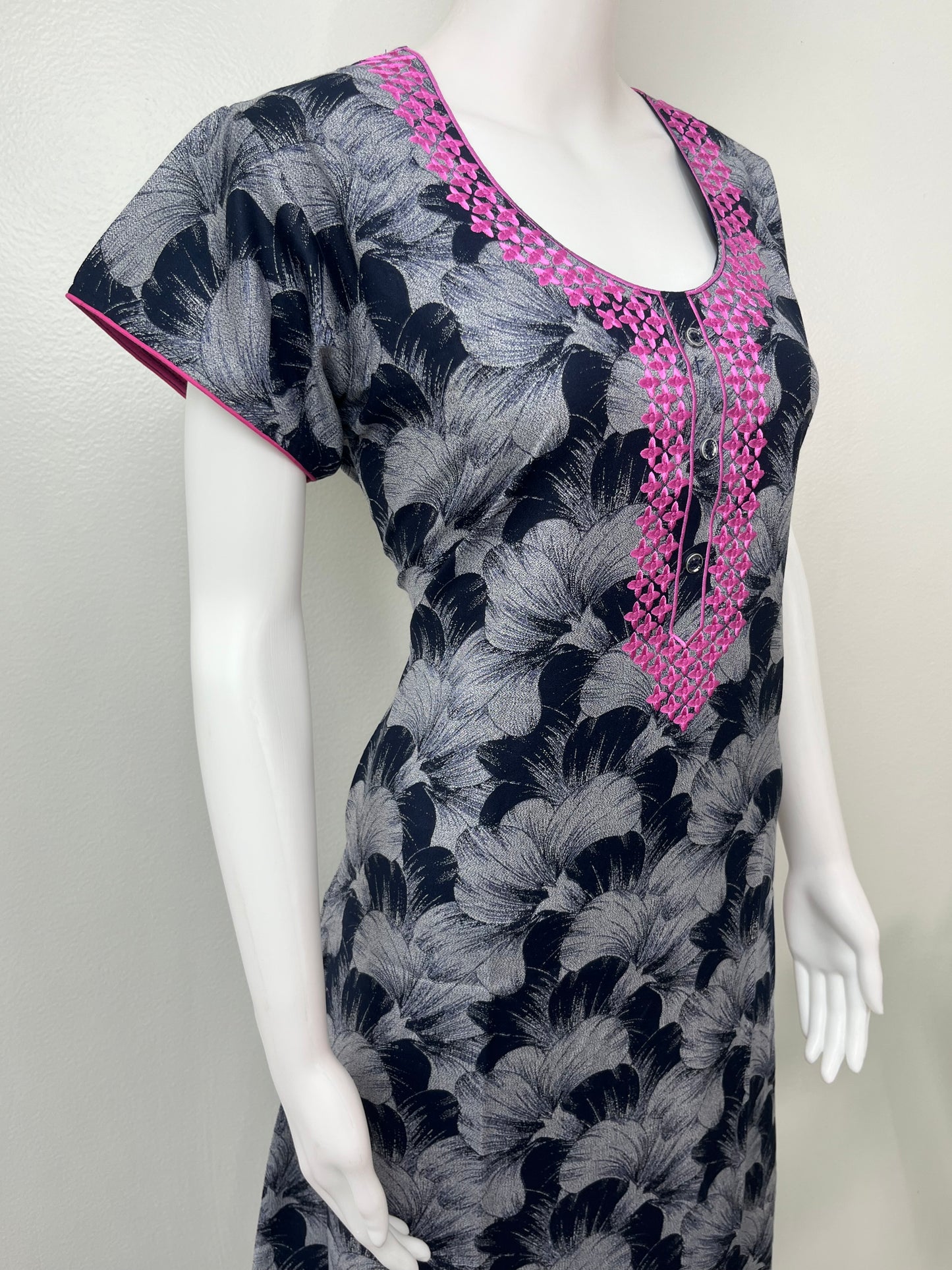 Black Elegant Comfort Embroidered Alpine Nighty