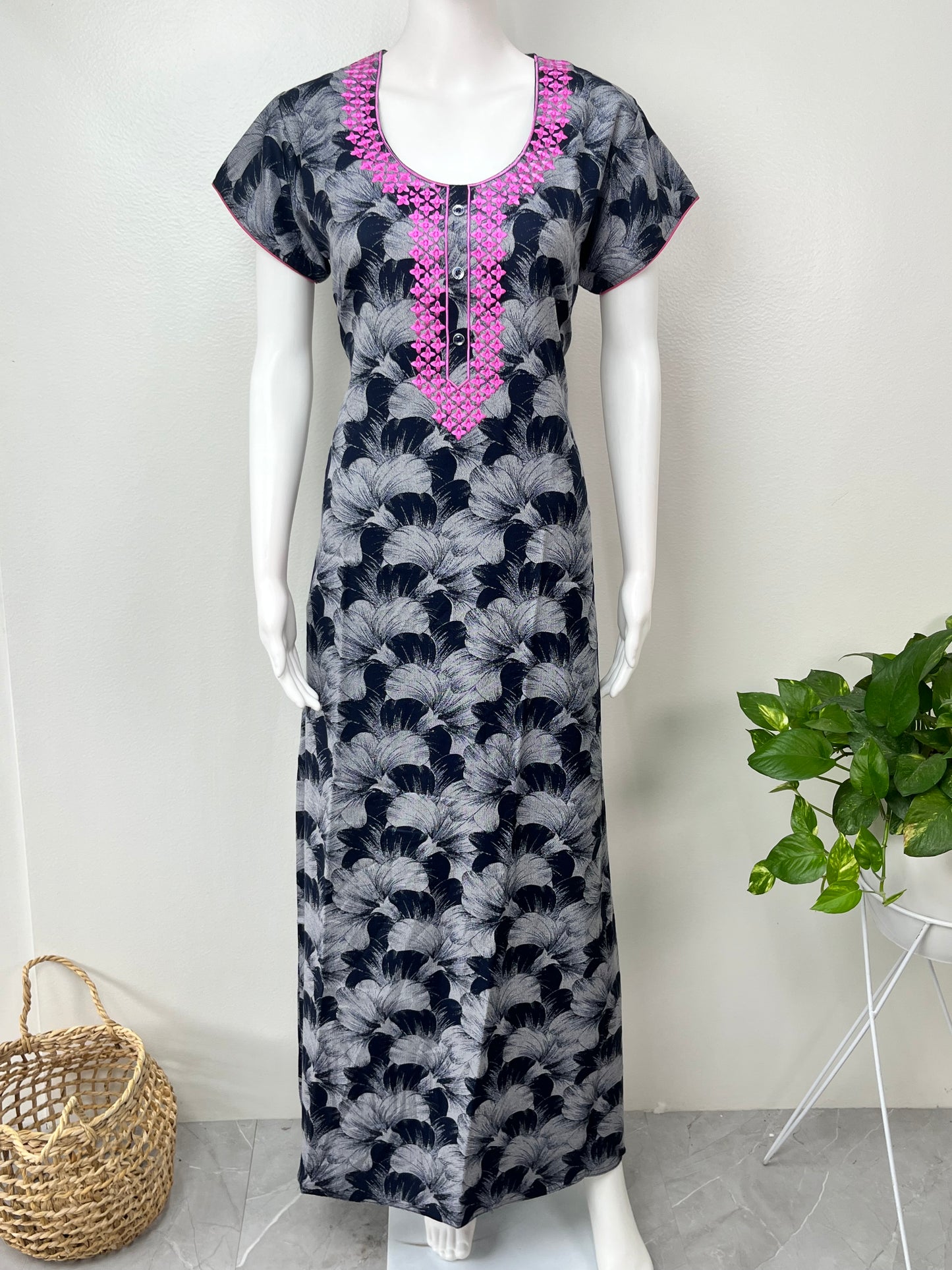 Black Elegant Comfort Embroidered Alpine Nighty